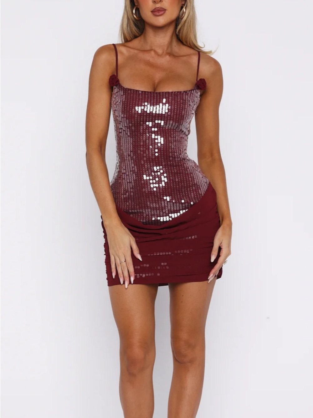 White Fox Burgundy Sequin Mini Dress - Picture 3 of 5